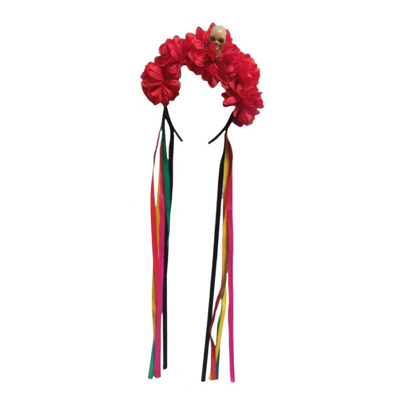 欧美新款热销万圣节仿真菊花骷髅头发箍 墨西哥狂欢节彩带发饰装细节图