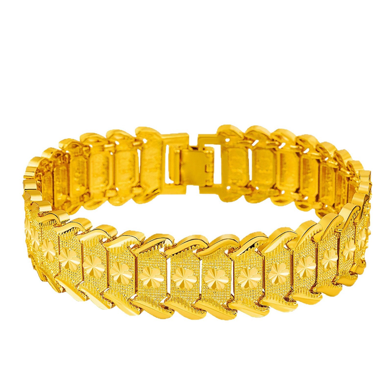 Live-streaming bestseller, wide version mold car flower-shaped bracelet, European currency imitation gold jewelry, men's factory wholesale Item Picture