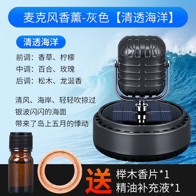 New solar-powered rotating microphone aromatherapy decorative item for cars, creative car perfume holder decoration, car fragrance Application Scenario