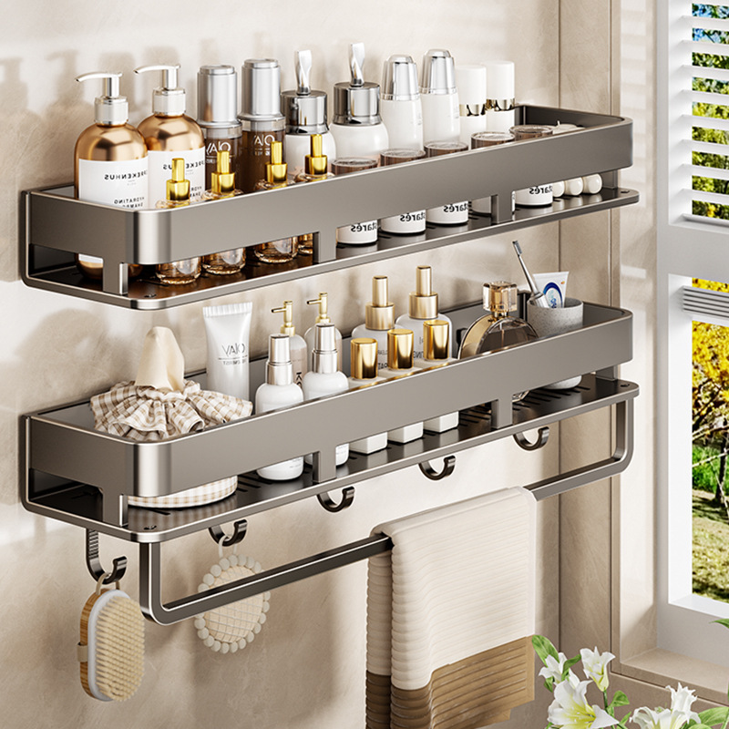 Gun gray bathroom, bathroom storage rack, wall-mounted toilet, washbasin, and high-end wall storage rack Specification image