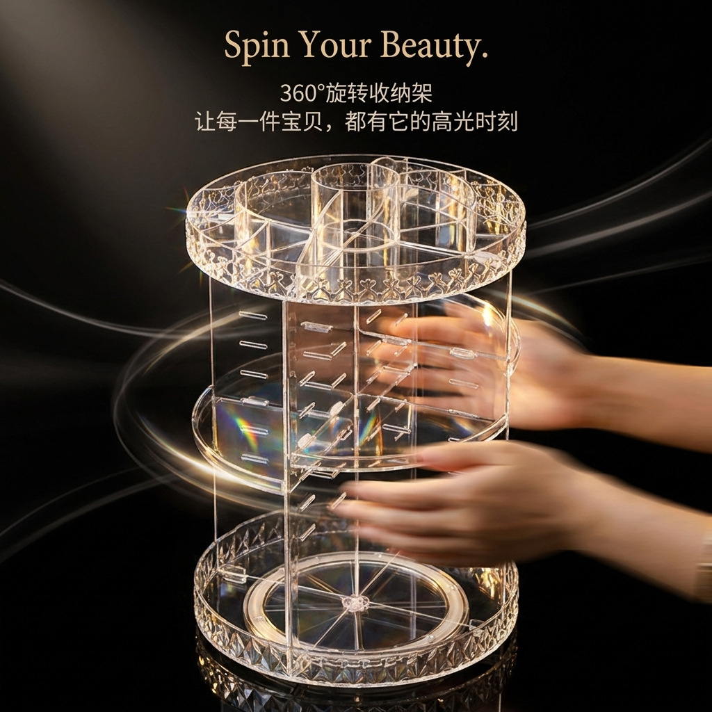 Cross-border rotating cosmetics storage box, shelf, transparent acrylic dormitory desk, skin care products, dressing table, lipstick
