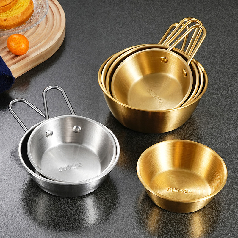 304不锈钢韩式米酒碗商用金色带柄泡菜碗调料碗加厚户外雪拉碗