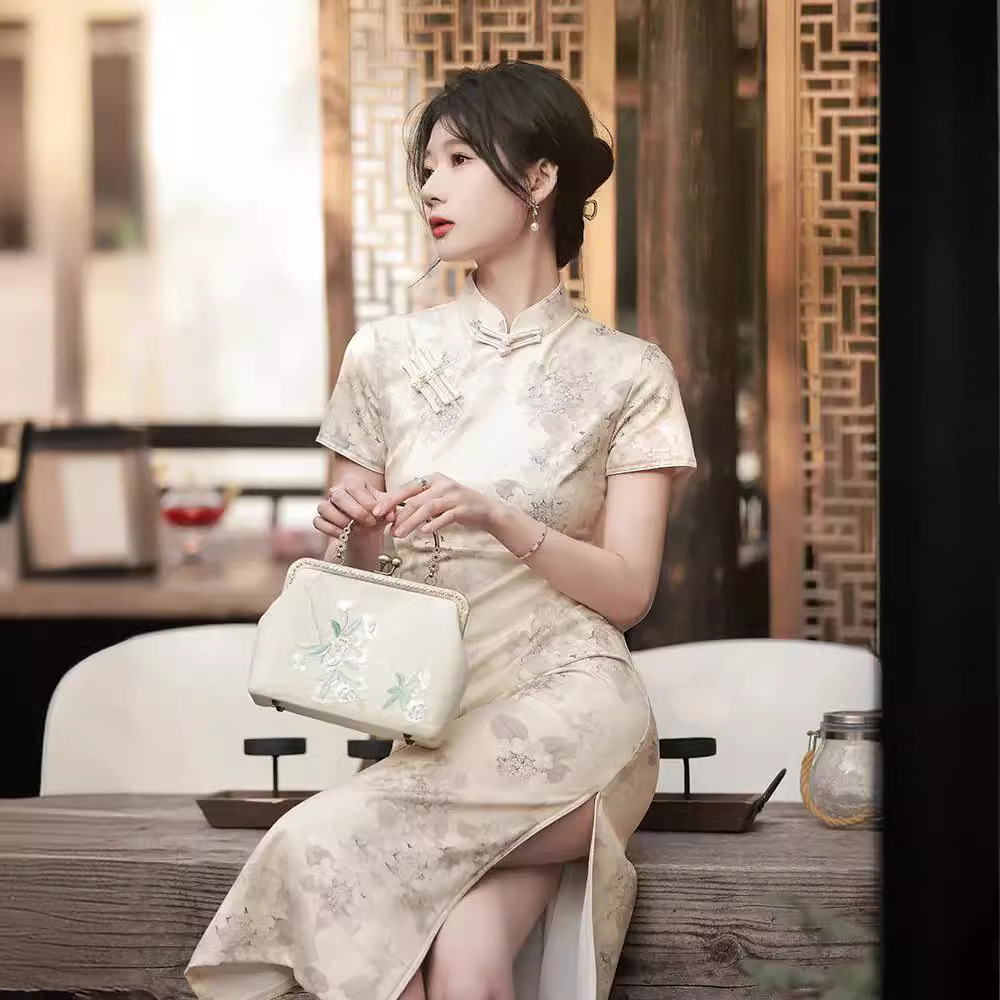 French cheongsam 2024 new style, retro Chinese style, long improved version, young girl dress for summer Specification image