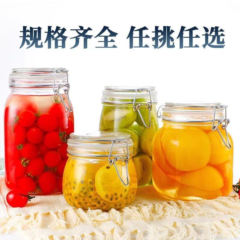 Wholesale glass sealed jars, tea jars, grain storage jars with LIDS and snap fasteners, large-sized household pickles storage jars Application Scenario