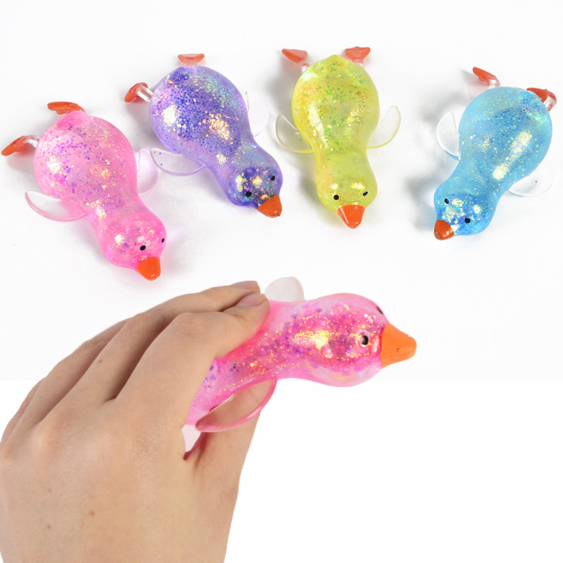 新款麦芽糖冲鸭极光金粉水晶减压球慢回弹捏捏乐解压玩具工厂批发