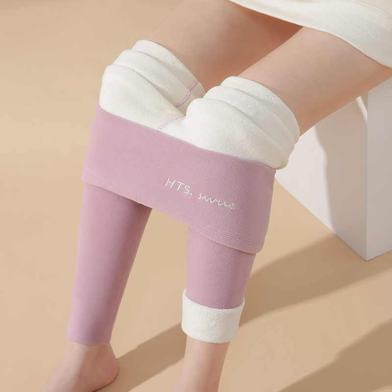 German fleece leggings for autumn and winter, fleece and thickened thermal pants, lamb fleece cotton pants, woolen pants, high-waisted women's inner wear long Johns Specification image