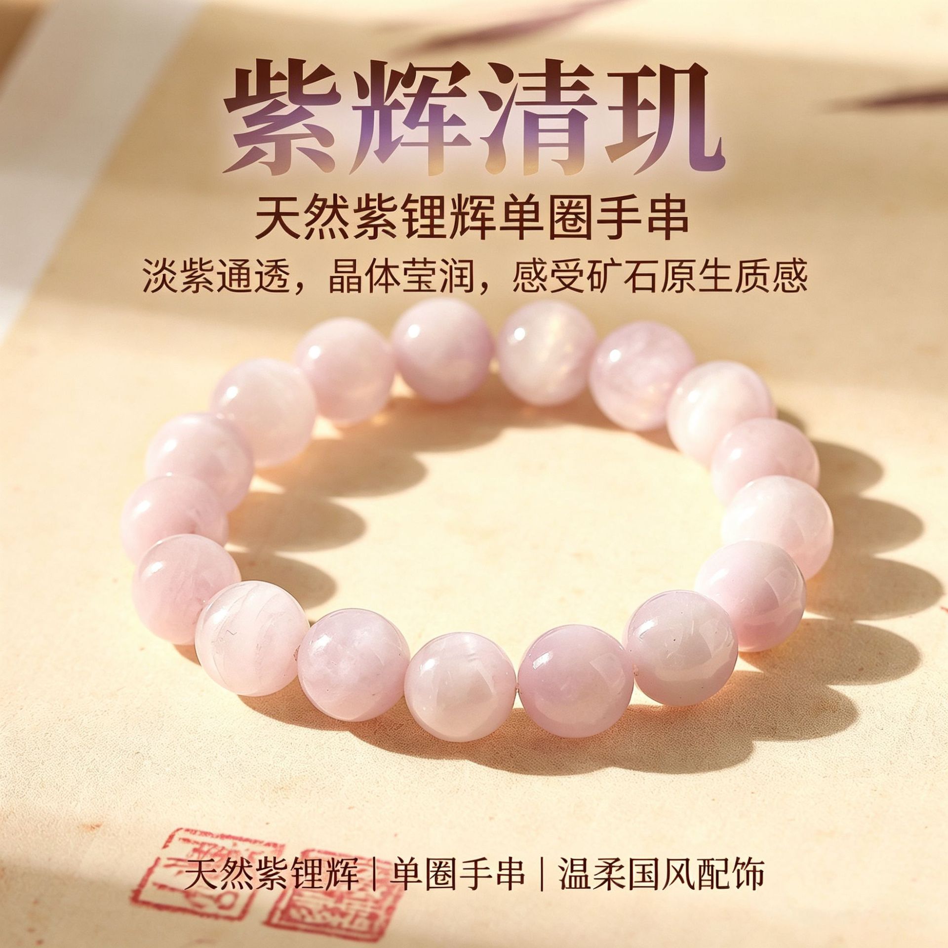Natural purple lithium glow single-ring crystal bracelet, gentle Chinese style women's bracelet, e-commerce live-streaming supply, factory direct supply