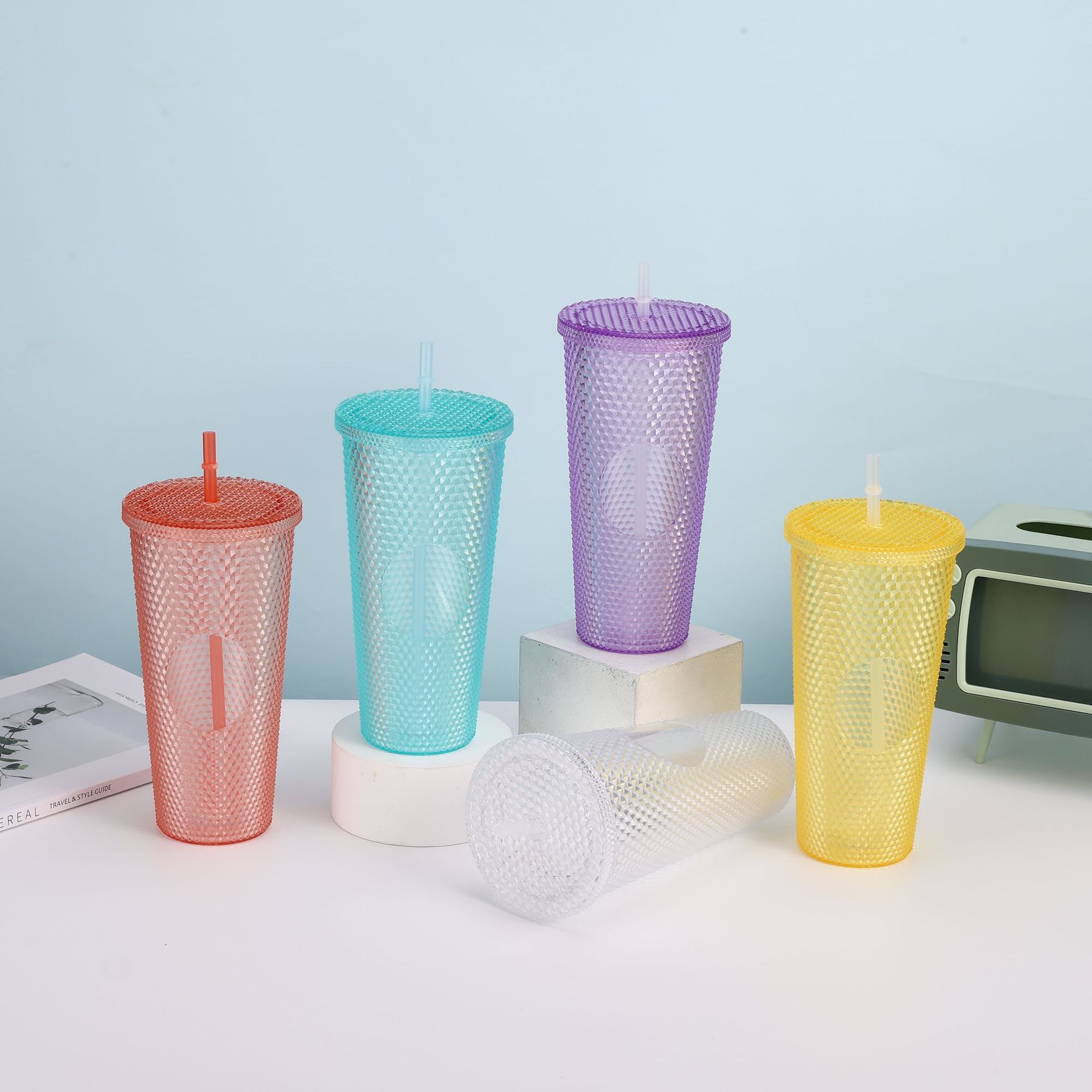 Cross-border Star Dad Double-layer Durian Cup, large-capacity plastic Straw Cup, Creative Star Bar High Appearance Level, Prickly water cup Specification image
