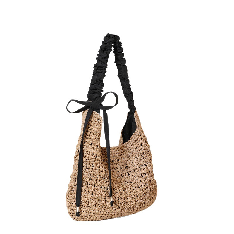 Fashionable large-capacity single-shoulder straw woven bag, new hollowed-out bow straw woven bag, women's beach vacation bag Item Picture