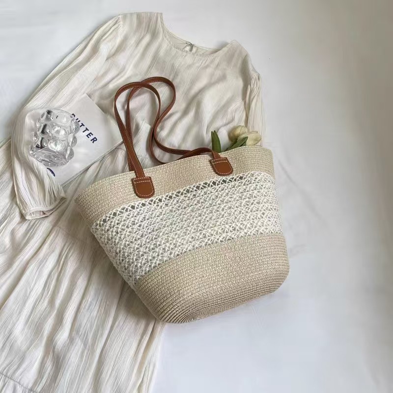 Cross-Border Straw Weaving Bag, Large-Capacity Cotton Rope Commuting Bag, Summer Women's Straw Weaving Bag, Simple And Casual Beach And Seaside Vacation Bag, Handcrafted Straw Weaving Bag Specification drawing