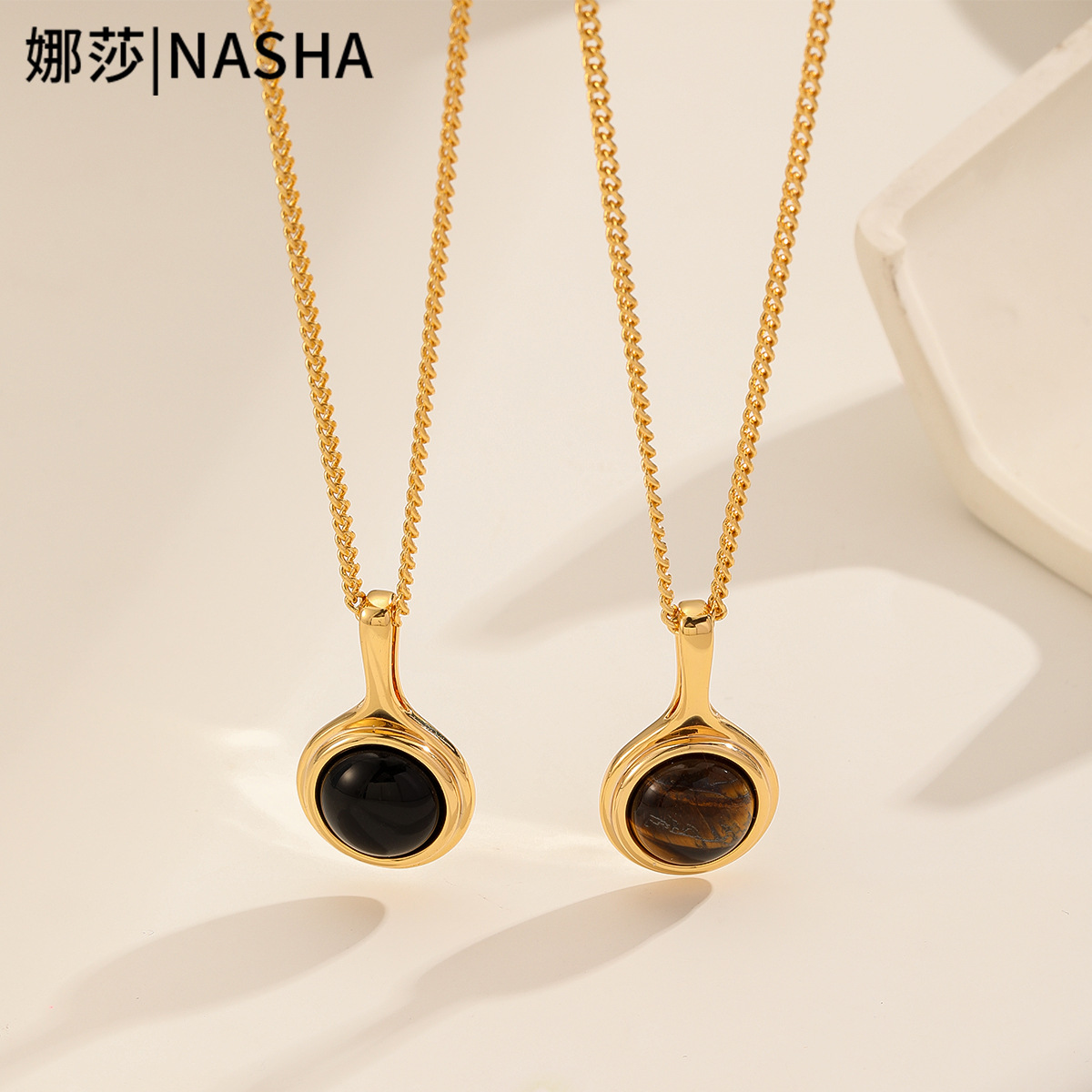Nasha Cross-border exclusive natural tiger's eye stone Maillard necklace accessory for women's layered wear, a light luxury, niche and high-end style necklace Specification image