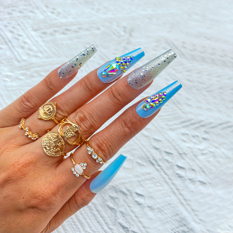 Wholesale of new cross-border artificial nails, extended trapezoidal ballet nail plates, diy nail art with rhinocones, and long wearable nails from Europe and America details Picture
