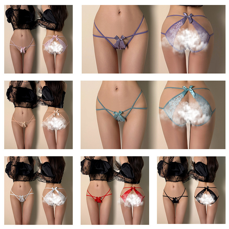 多色系蕾丝丁字裤女性内衣展示性感时尚蝴蝶结装饰云朵遮挡款式