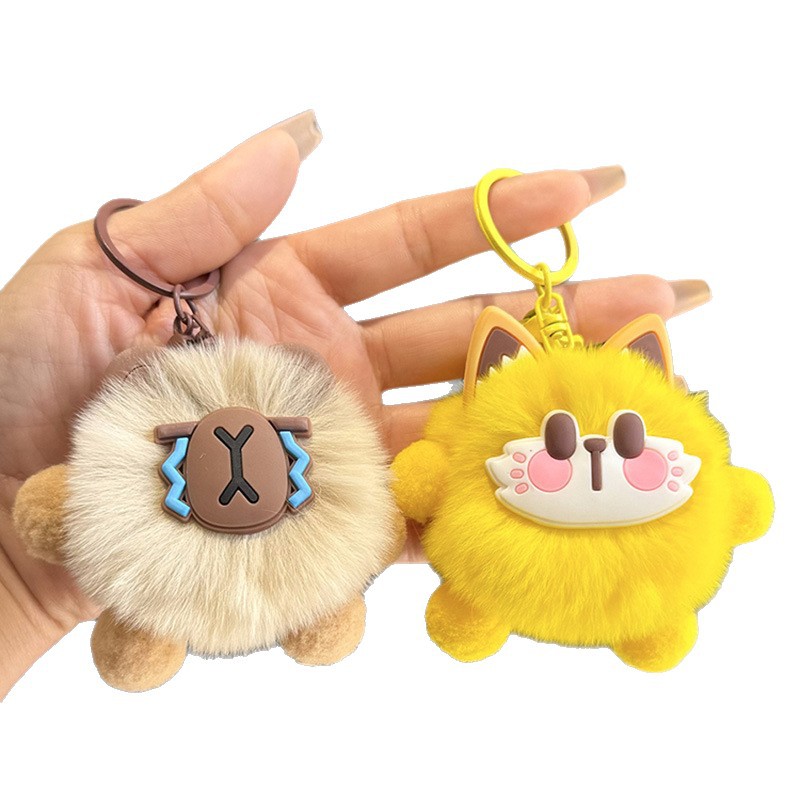 Cute imitation rex rabbit fur coal ball car keychain pendant, simple and girlish plush toy schoolbag hanging decoration gift Item Picture