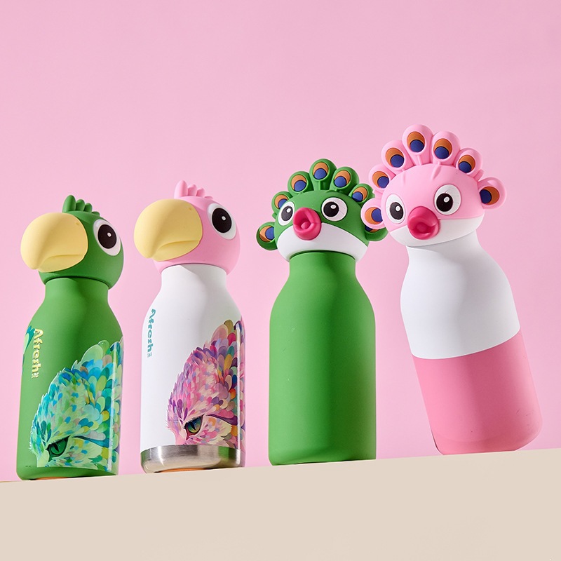 跨境新款TK亚马逊热卖创意可爱卡通公仔国潮儿童女生吸管保温杯仿真动物杯不锈钢杯双层真空316内胆保温保冷保冷