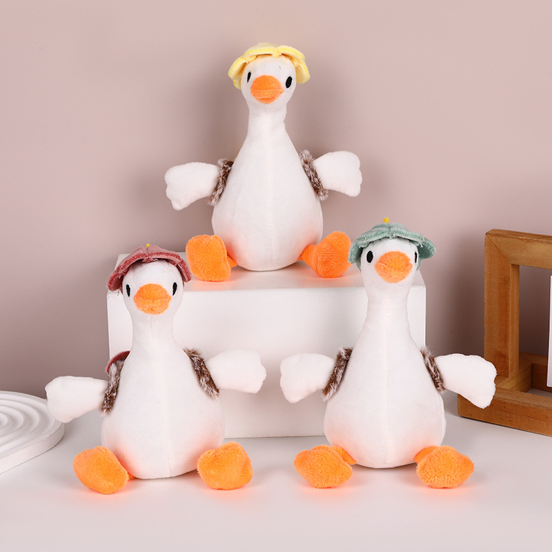 Douyin's popular big white duck plush toy keychain pendant, cute and adorable flower backpack, duck doll schoolbag hanging decoration details Picture