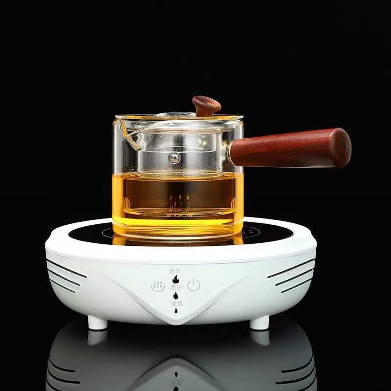 The side-handled glass teapot can be used for boiling tea. The wooden handle can be used for brewing tea. The heat-resistant intuitive teapot is a household water boiler details Picture