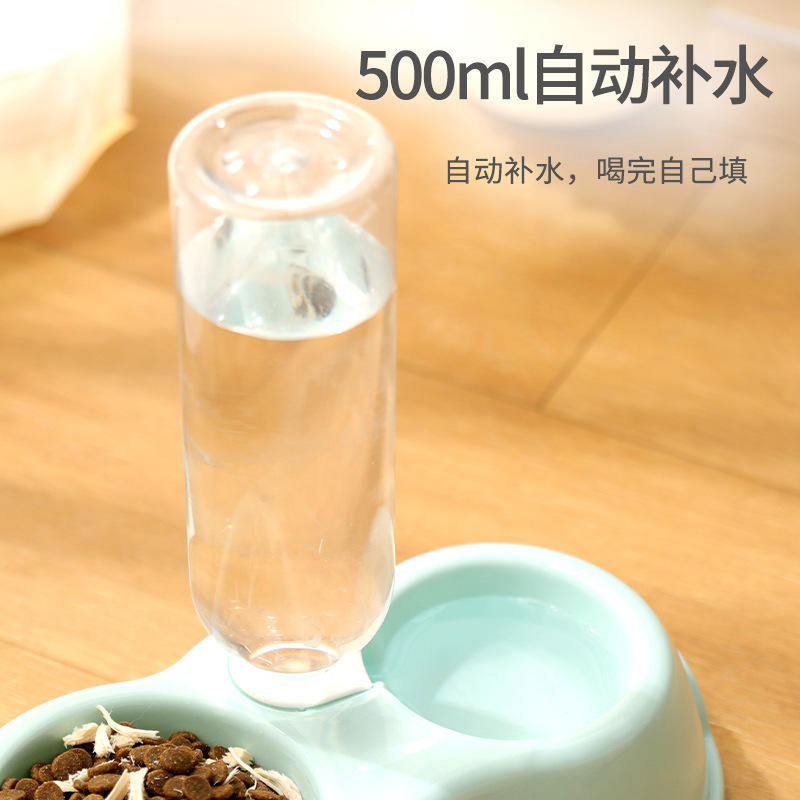 Double bowls of pet food supplies, water and food bowls, dog and cat bowls, anti-knock drinking water bowls, cat food bowls, one-piece consignment Specification image