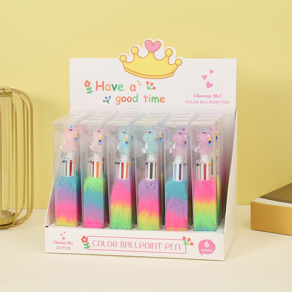 Cartoon cute dinosaur plush notebook pen, multi-color creative advertising gift pen, Korean version high appearance level ballpoint pen wholesale ballpoint pen