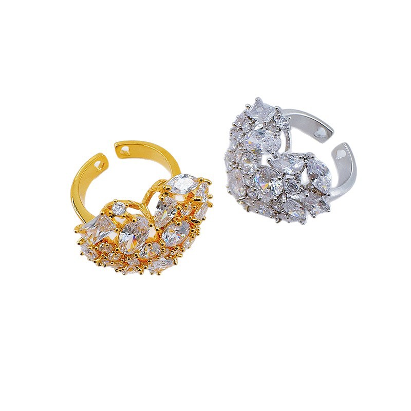 跨境新款亚马逊锆石活口戒指个性奢华爱心满钻戒指时尚气质开口戒白底实物图