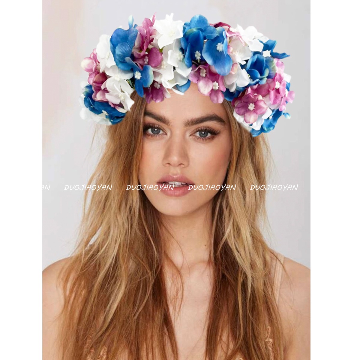 Cross-border European and American simulated flower headbands, high-end and light luxury bride headbands, women's carnival Halloween headwear Specification image