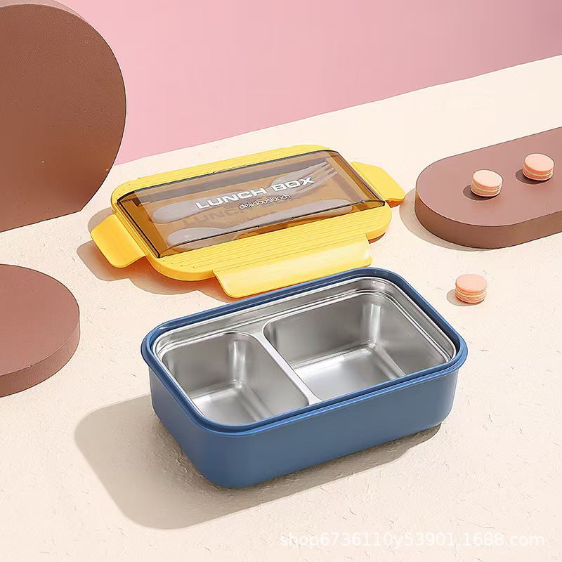 Student simple plastic compartments lunch box, microwave oven heating lunch box, children's fruit retail lunch box with lid Specification image