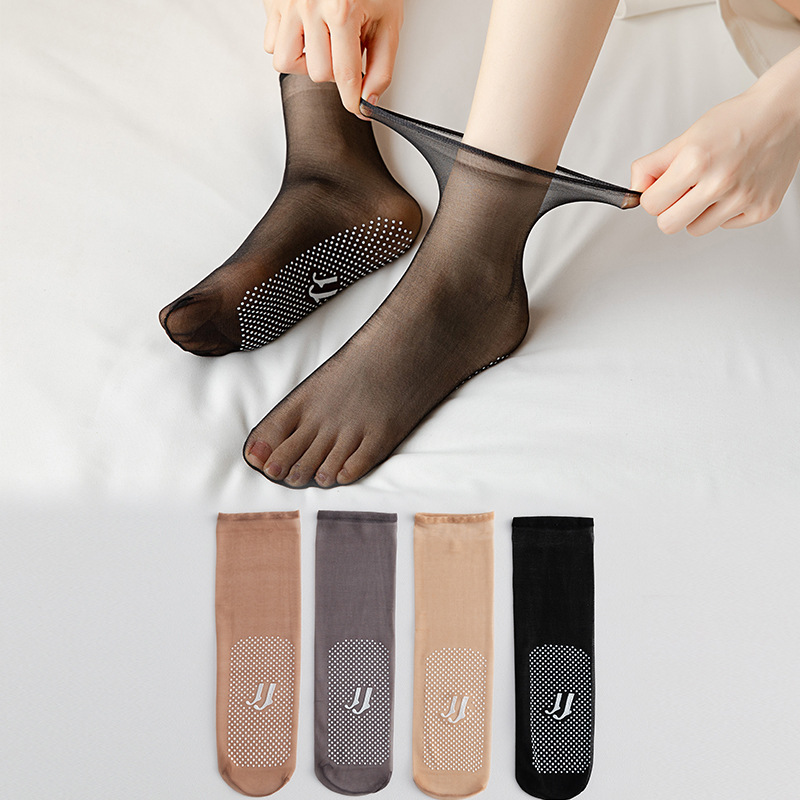 Women's summer stockings, women's short socks, summer thin crystal silk anti-slip mid-calf socks, women's anti-hook silk cotton-soled women's socks Specification image