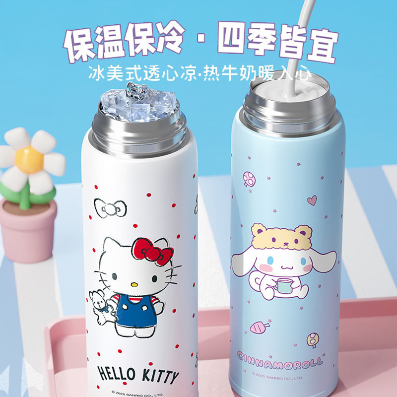 Sanrio Hello Kitty children's insulated cup, cute, high appearance level, student girls' water cup, straw 316 portable cup details Picture