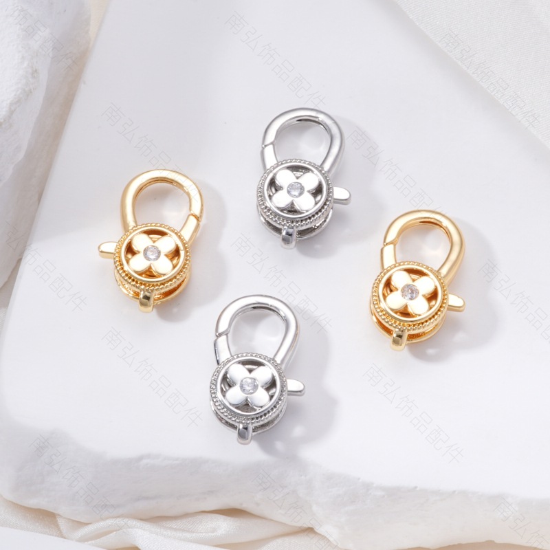 Pearl necklace clasp rose shell blade pin clasp connection end clasp sweater chain diy jewelry accessory pearl necklace clasp head full inlay zircon heavy industry lobster clasp spring clasp handmade end clasp sweater chain Specification image