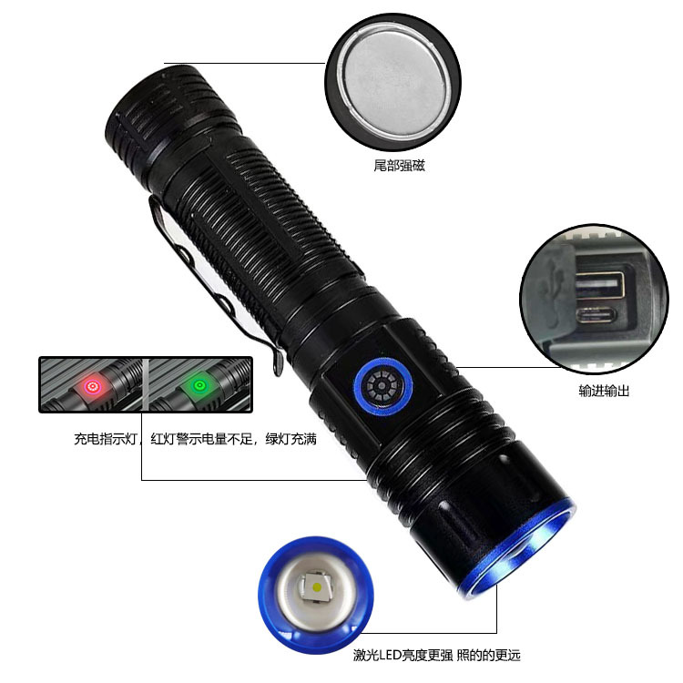 White laser high-intensity long-range flashlight, outdoor portable household, tail magnetic suction hand-held flashlight, super bright and high power Application Scenario