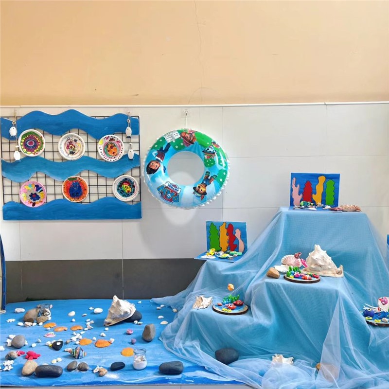 纯色软网纱蓝色主题幼儿园田园风场景婚礼ins风纱网布料产品图