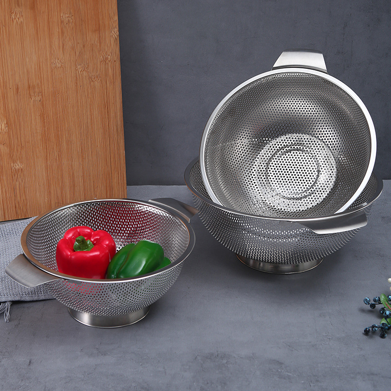 不锈钢双耳密孔篮沥水篮、盆 淘米篮洗菜篮沥水盆水果篮不锈钢沥水盆