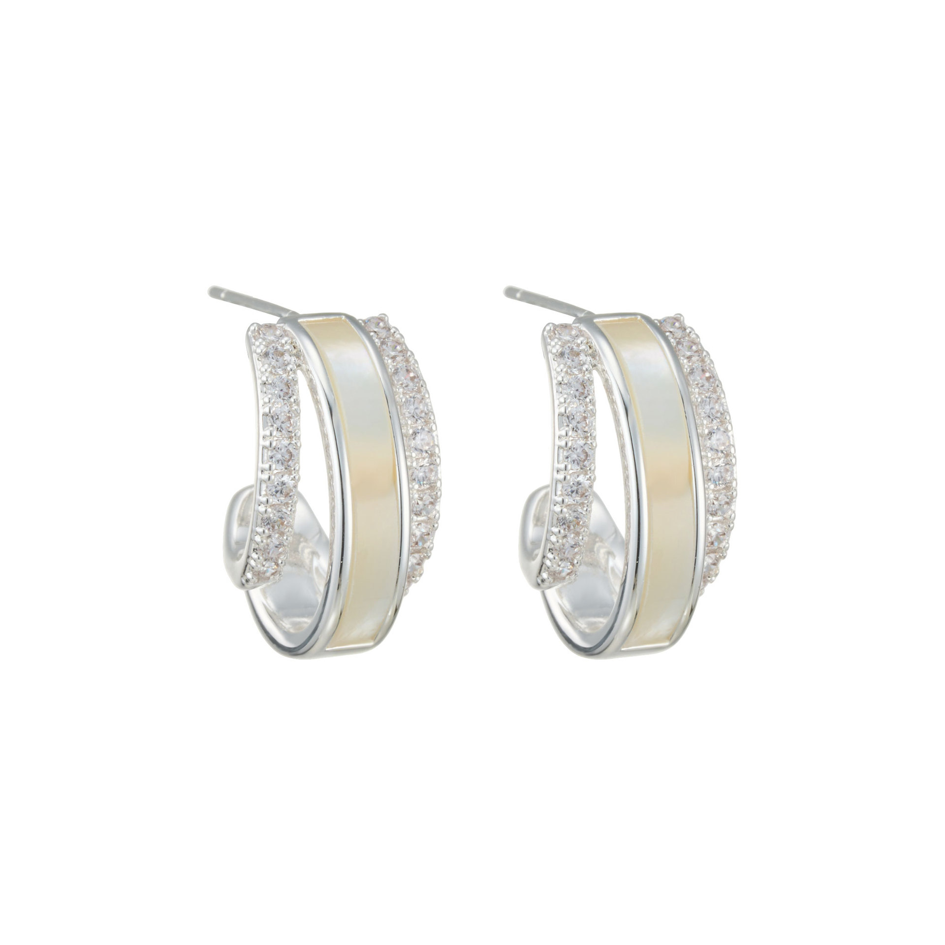 French light luxury mother-of-pearl C-shaped semi-circular ear stud copper alloy micro-inlaid zircon s925 silver needle women's earrings from the source factory Item Picture