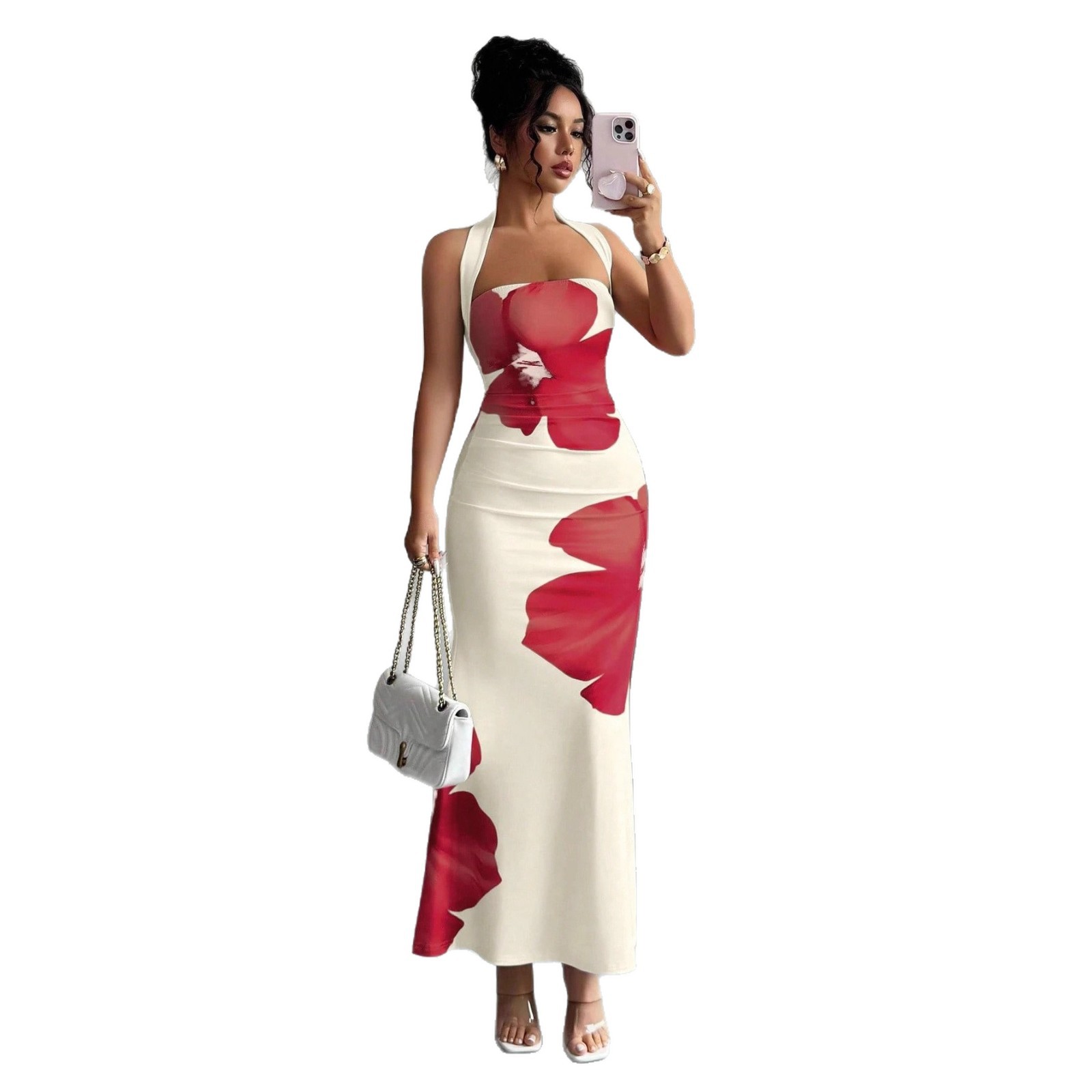 The 2026 new independent station bestseller of European and American foreign trade women's clothing, the halter-neck backless long dress with a figure-hugging print dress Item Picture