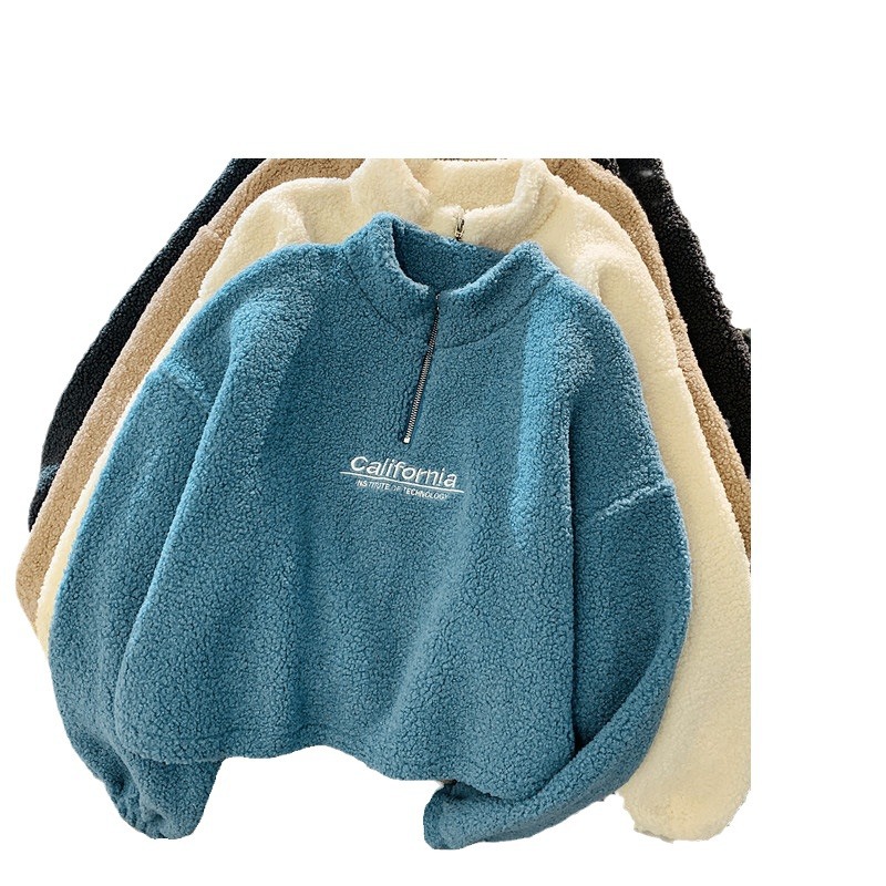 Semi-high collar, thickened with fleece, lambskin fluffy short hoodie for girls, Korean style student autumn and winter warm coat delivery service Item Picture