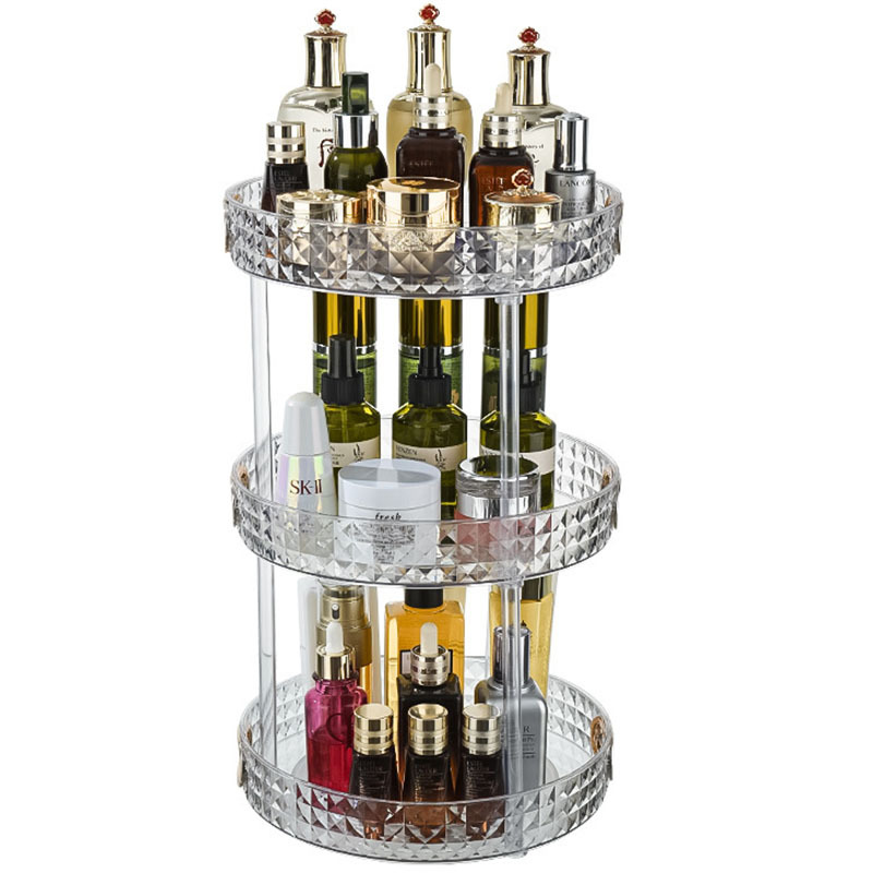 Light luxury dressing table, cosmetics rotating storage rack box, bathroom desktop, perfume and skin care products storage rack tray Item Picture