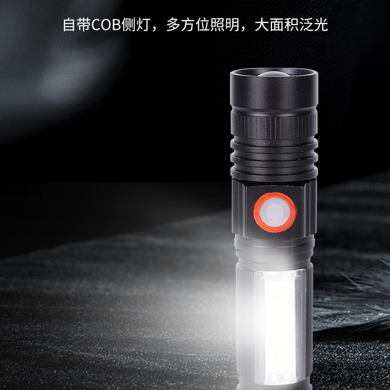 Wholesale T6 high-intensity flashlight, COB side light, aluminum alloy flashlight, outdoor telescopic zoom 18650 flashlight in stock Application Scenario