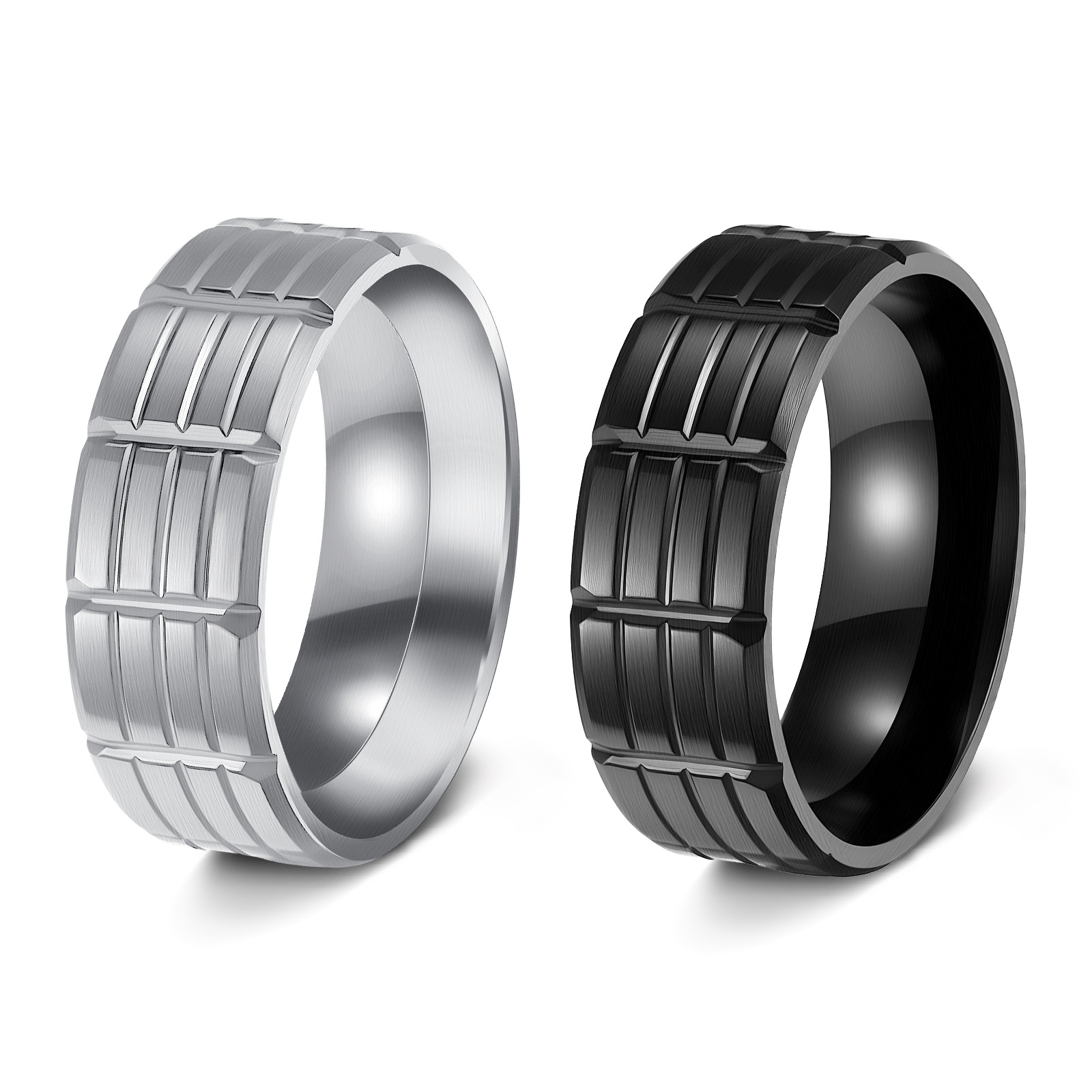 Cross-border supply Yiwu factory direct sales of small accessories. Popular stainless steel men's rings from Europe and America with black plating and pattern finishing