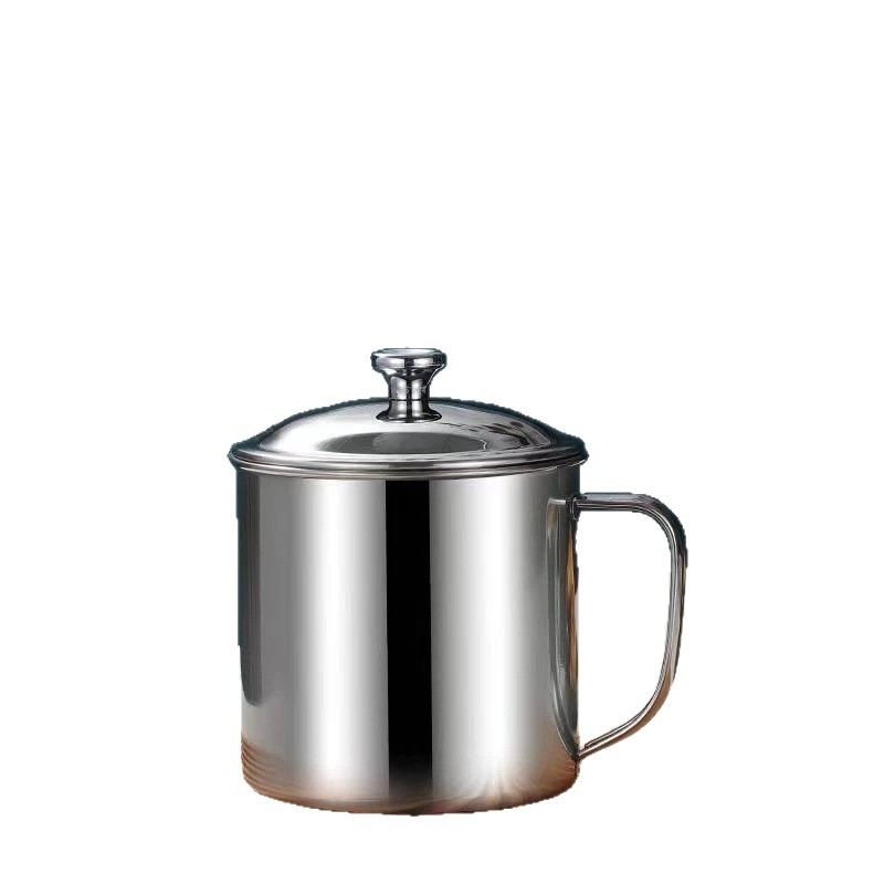 【多种规格】加厚不锈钢口杯带盖儿童学生喝水杯马克杯棋牌室茶缸白底实物图