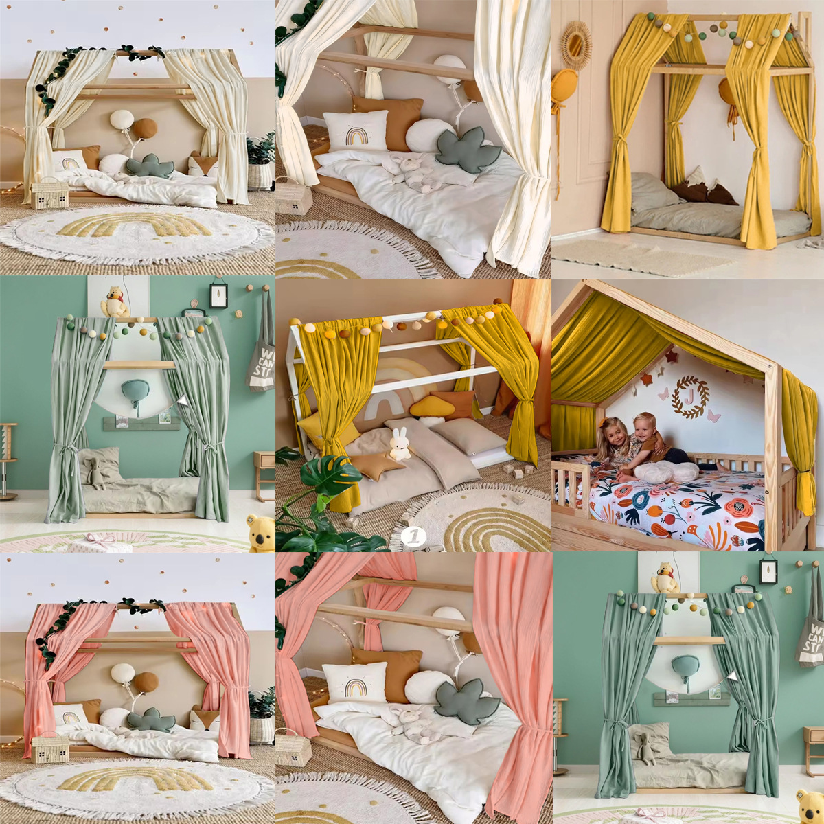 北欧风床幔双层纯棉绉布儿童床遮光床帘婴儿床床帘