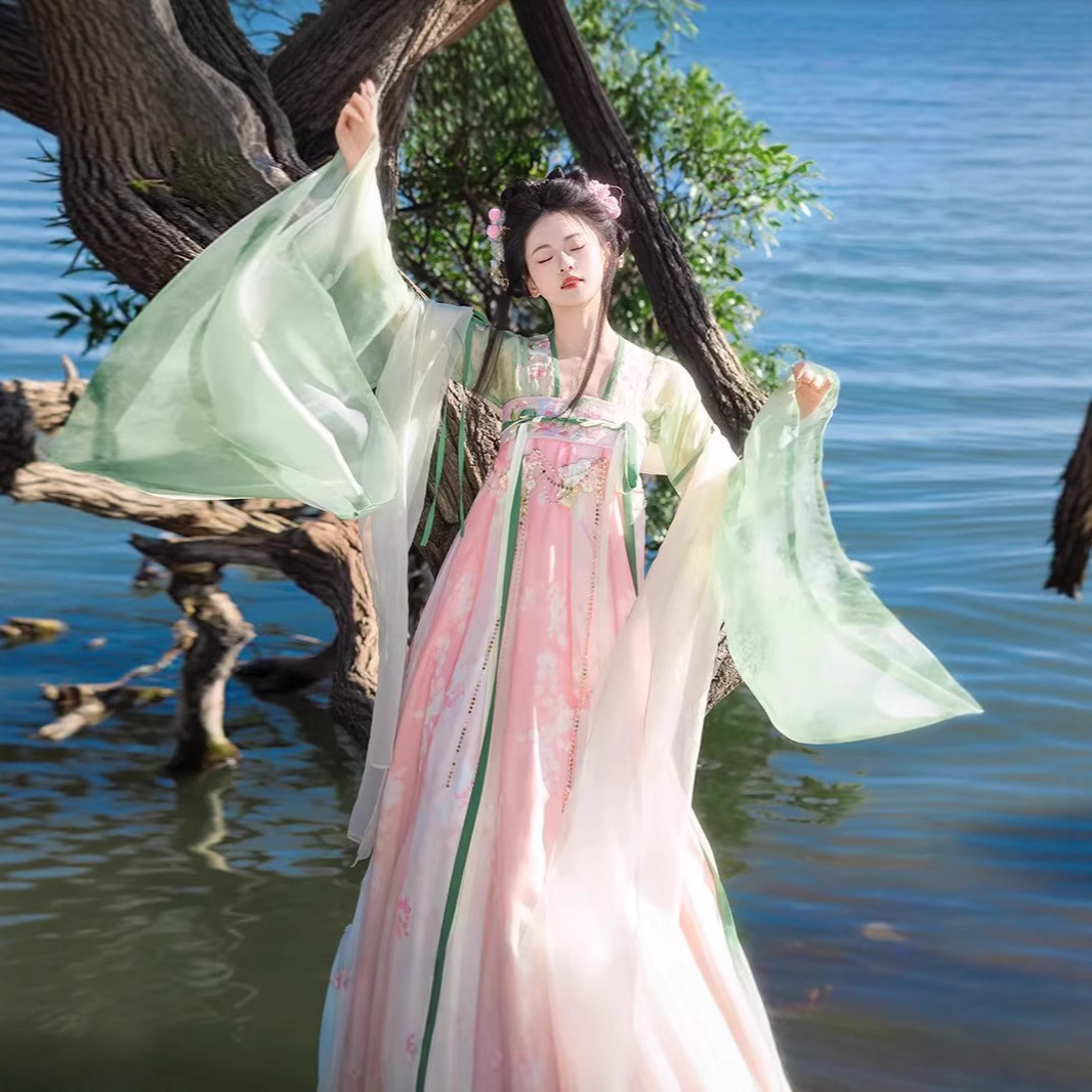 国潮新款原创春雨落花唐制汉服女齐胸襦裙改良古风超仙中国风古装