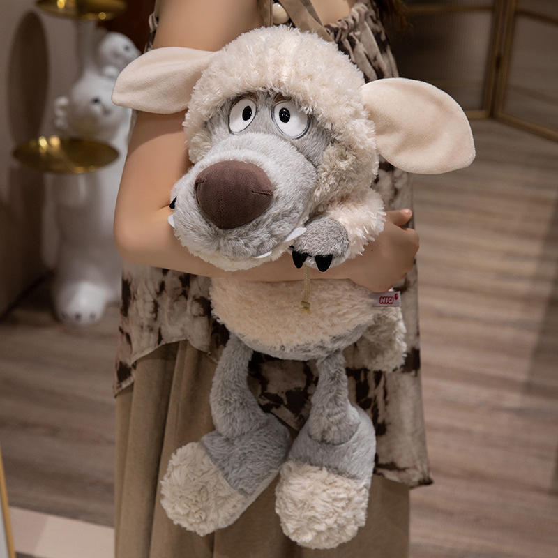 NC Little Wolf cub doll wearing a hat and dressed in sheepskin, cute gray Wolf plush doll, children's birthday gift Application Scenario