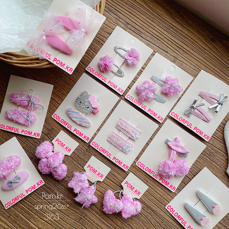 New sweet pink Korean-style hair clips, children's bow clips, side broken bangs clips, baby headbands Application Scenario