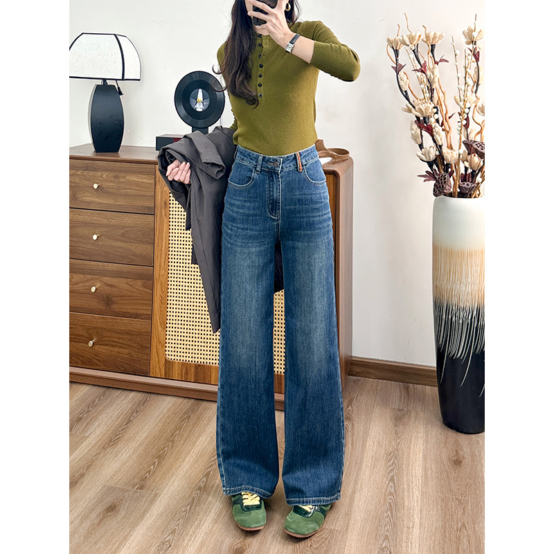 Stretch straight-leg jeans for women, high-waisted, Spring/Summer 26, American retro blue, available for wholesale in Zhongshan Specification image
