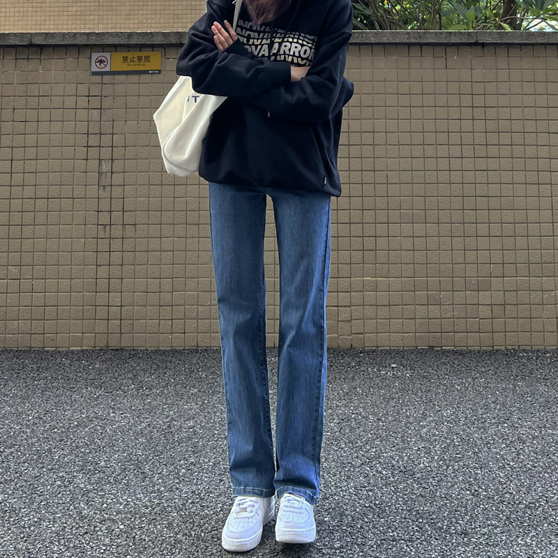 直筒牛仔裤女2025新款烟管裤复古蓝高腰显瘦修身百搭加长弹力时尚