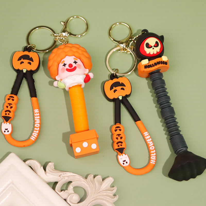 Halloween Pull Tube pvc soft silicone key chain series keychain car key cute and personalized pendant details Picture