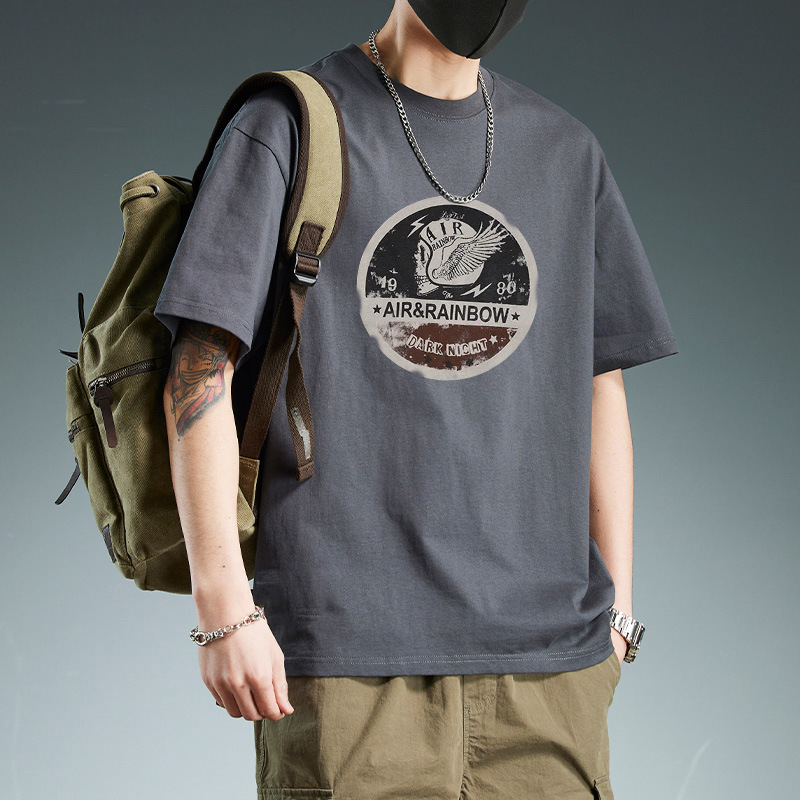 Men's short-sleeved T-shirt, men's daily casual sports round-neck T-shirt, pure cotton short-sleeved T-shirt for teenagers, men's half-sleeved top details Picture