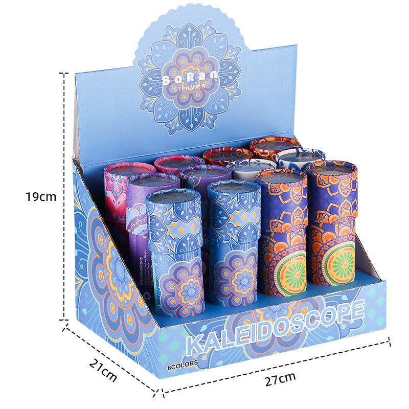 6色12只万花筒搭配展示盒成品可旋转万花镜儿童益智科教玩具