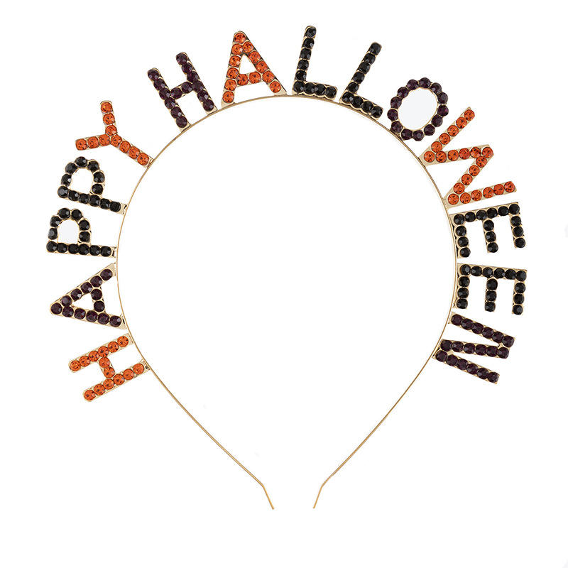 欧美跨境万圣节快乐 HAPPY HALLOWEEN 字母彩色水钻发箍派对发饰
