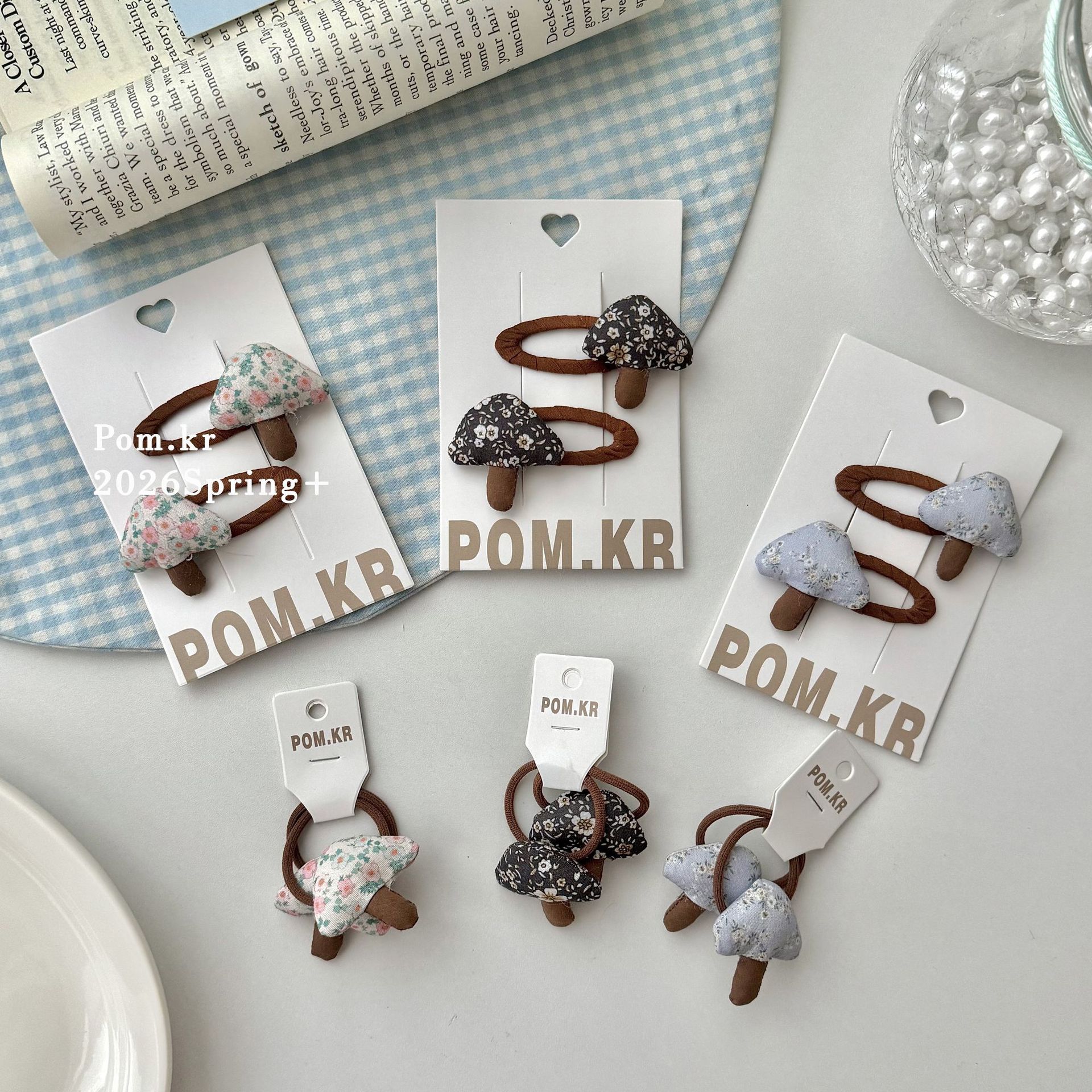 New Korean cartoon mushroom children's hairpin, forest-style sweet bangs side clip, Bye bye baby ponytail hair band